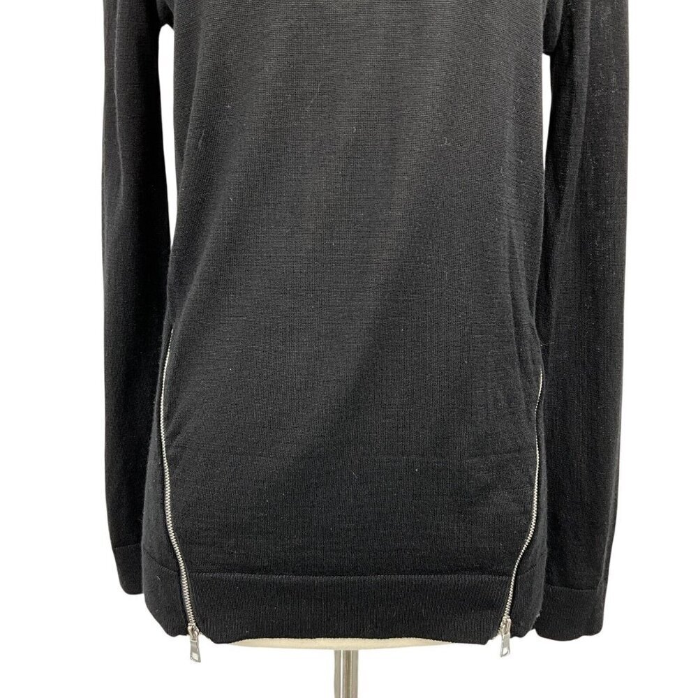 Sandro Paris Merino Wool Sweater Black Size 2 / S Silk Details Zipper Pullover - Picture 5 of 13
